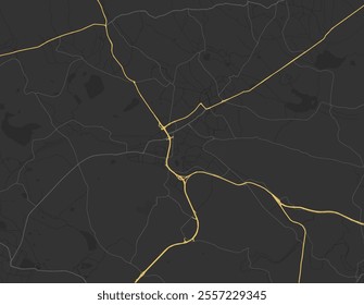 Vector city map of Teplice in the Czech Republic with yellow roads isolated on a brown background.