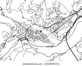 Vector city map of Teramo in Italy with black roads isolated on a white background.