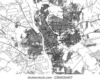 Mapa de la ciudad vectorial de Teresina en Brasil con carreteras negras aisladas en un fondo blanco.