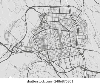 Vector city map of Terrassa in Spain with black roads isolated on a grey background.