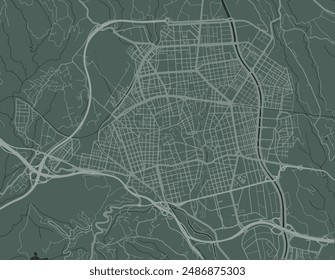 Vector city map of Terrassa in Spain with white roads isolated on a green background.