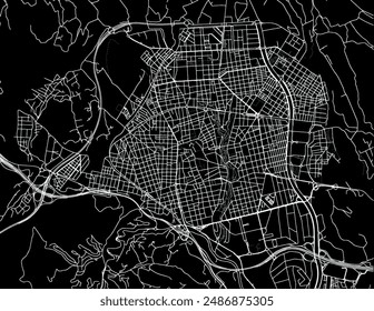 Vector city map of Terrassa in Spain with white roads isolated on a black background.