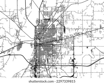 Vector city map of Terre Haute Indiana in the United States of America with black roads isolated on a white background.