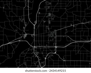 Vector Stadtplan von Terre Haute Indiana in den Vereinigten Staaten von Amerika mit weißen Straßen isoliert auf einem schwarzen Hintergrund.