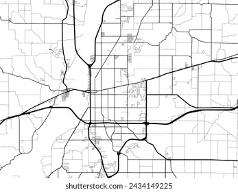 Vector Stadtplan von Terre Haute Indiana in den Vereinigten Staaten von Amerika mit schwarzen Straßen isoliert auf einem weißen Hintergrund.