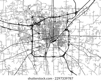 Mapa de la ciudad vectorial de Texarkana Arkansas en los Estados Unidos de América con carreteras negras aisladas en un fondo blanco.