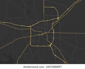 Vector city map of Texarkana Arkansas in the United States of America with yellow roads isolated on a brown background.