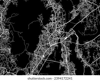 Vector city map of Thane in the Republic of India with white roads isolated on a black background.
