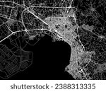 Vector city map of Thessaloniki in Greece with white roads isolated on a black background.