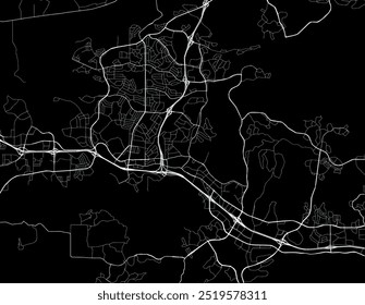 Mapa vetorial da cidade de Thousand Oaks, Califórnia, nos Estados Unidos da América, com estradas brancas isoladas sobre um fundo preto.