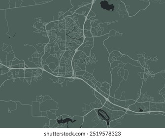 Mapa vetorial da cidade de Thousand Oaks, Califórnia, nos Estados Unidos da América, com estradas brancas isoladas sobre um fundo verde.