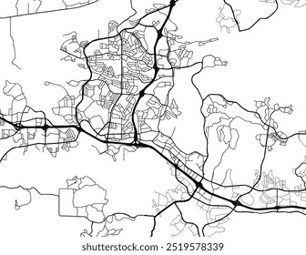 Mapa vetorial da cidade de Thousand Oaks, Califórnia, nos Estados Unidos da América, com estradas pretas isoladas sobre um fundo branco.