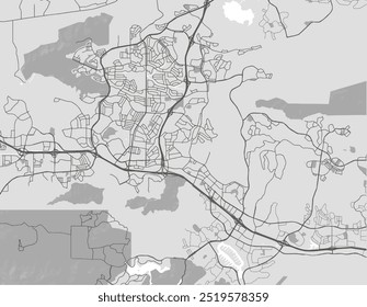 Mapa vetorial da cidade de Thousand Oaks, Califórnia, nos Estados Unidos da América, com estradas pretas isoladas sobre um fundo cinza.