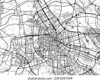 Vector city map of Tianjin in the People's Republic of China (PRC) with black roads isolated on a white background.