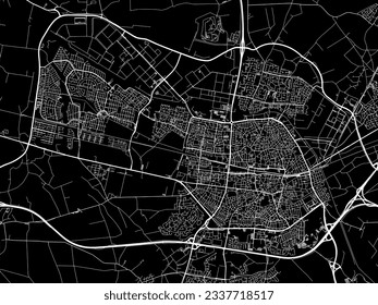 Vector city map of Tilburg in the Netherlands with white roads isolated on a black background.