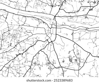Vector city map of Tiruchirappalli in the Republic of India with black roads isolated on a white background.