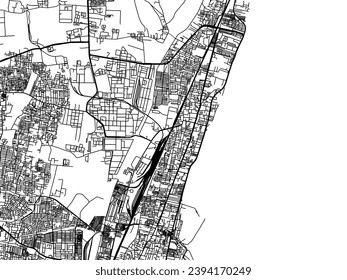 Stadtplan von Tiruvottiyur in der Republik Indien mit schwarzen Straßen einzeln auf weißem Hintergrund.