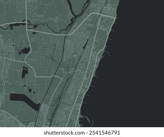 Vector city map of Tiruvottiyur in the Republic of India with white roads isolated on a green background.