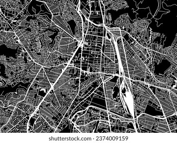 Vector city map of Tlalnepantla in Mexico with white roads isolated on a black background.