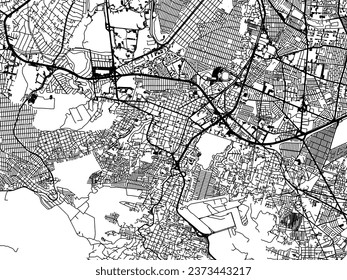 Vector city map of Tlalpan in Mexico with black roads isolated on a white background.