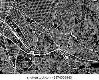 Mapa vectorial de la ciudad de Tlaquepaque en México con caminos blancos aislados en un fondo negro.