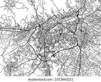 Stadtplan von Tlaxcala in Mexiko mit schwarzen Straßen einzeln auf weißem Hintergrund.