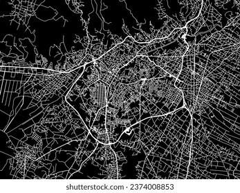 Stadtplan von Tlaxcala in Mexiko mit weißen Straßen einzeln auf schwarzem Hintergrund.