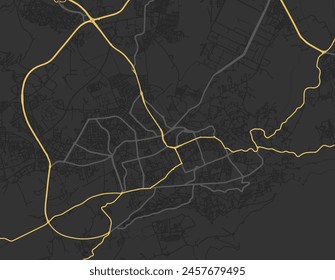 Vector city map of Tlemcen in Algeria with yellow roads isolated on a brown background.