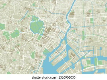 Vector city map of Tokyo with well organized separated layers.