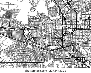 Vector city map of Toluca in Mexico with black roads isolated on a white background.