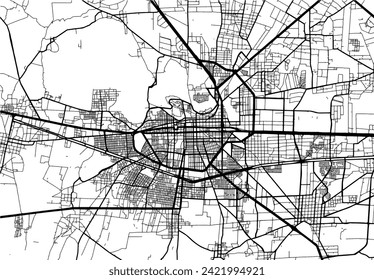 Vector city map of Toluca in Mexico with black roads isolated on a white background.