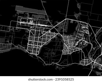 Vector city map of Tolyatti in the Russian Federation with white roads isolated on a black background.