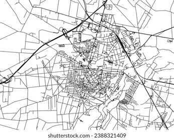 Vector city map of Tomaszow Mazowiecki in Poland with black roads isolated on a white background.