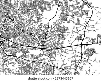 Mapa de la ciudad vectorial de Tonala en México con caminos negros aislados en un fondo blanco.