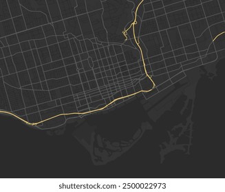 Vector city map of Toronto Center Ontario in Canada with yellow roads isolated on a brown background.