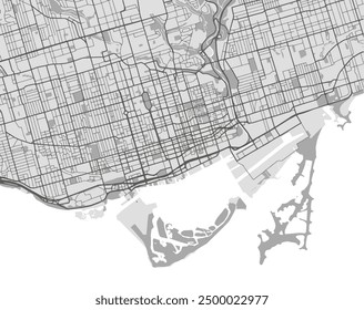 Vector city map of Toronto Center Ontario in Canada with black roads isolated on a grey background.