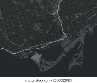 Vector city map of Toronto Center Ontario in Canada with white roads isolated on a grey background.