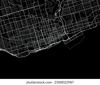 Vector city map of Toronto Center Ontario in Canada with white roads isolated on a black background.