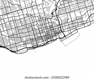 Vector city map of Toronto Center Ontario in Canada with black roads isolated on a white background.