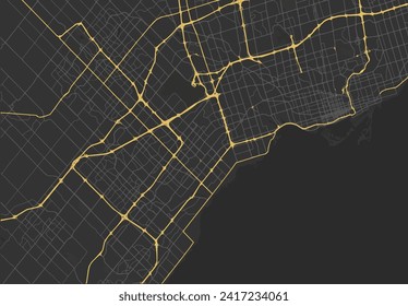 Vector city map of Toronto Metro Ontario in Canada with yellow roads isolated on a brown background.