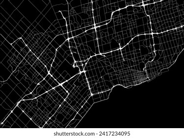 Vector city map of Toronto Metro Ontario in Canada with white roads isolated on a black background.