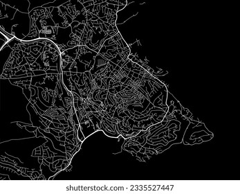 Vector city map of Torquay in the United Kingdom with white roads isolated on a black background.