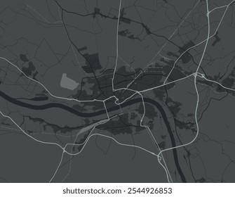 Mapa de cidade vetorial de Torun, na Polônia, com estradas brancas isoladas sobre um fundo cinza.