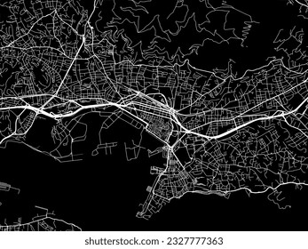 Vector city map of Toulon in France with white roads isolated on a black background.