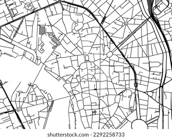 Vector city map of Toulouse Centre in the France with black roads isolated on a white background.