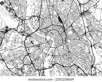 Vector city map of Toulouse in the France with black roads isolated on a white background.