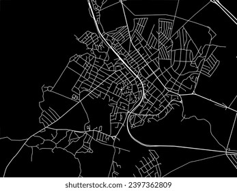 Vector city map of Tovuz in Azerbaijan with white roads isolated on a black background.