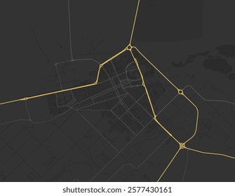 Vector city map of Trelew in Argentina with yellow roads isolated on a brown background.