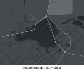 Vector city map of Trelew in Argentina with white roads isolated on a grey background.