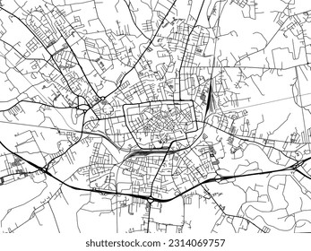 Mapa vectorial de la ciudad de Treviso en Italia con carreteras negras aisladas en un fondo blanco.